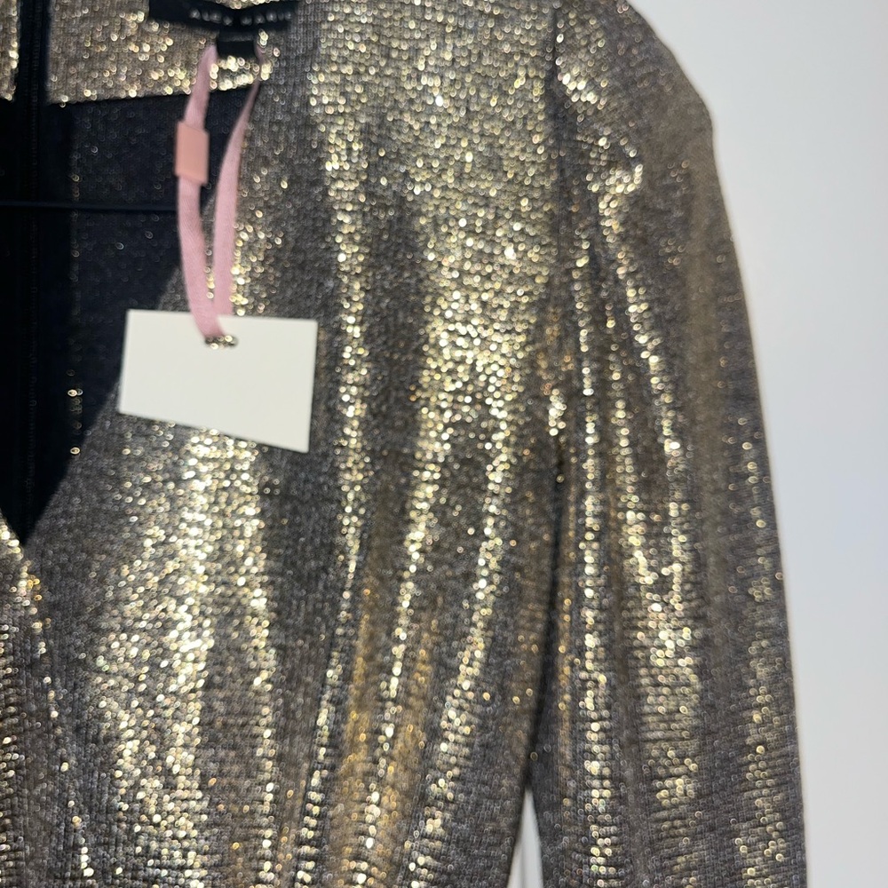 NWT Alex Marie Chrissy Metallic Knit Surplice V Neck Long Sleeve Faux Wrap Dress - Picture 4 of 9